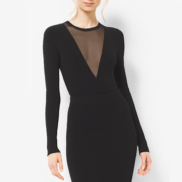 Michael Kors Collection Mesh Deep V-Neck Bodysuit Sz S - Picture 1 of 9